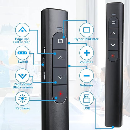 (2 Units) Wireless Presenter Remote, Presentation Clicker with Hyperlink & Volume Remote Control PowerPoint Office Presentation Clicker for Keynote/PPT/Mac/PC/Laptop