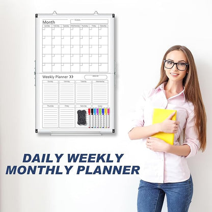 Lincia Dry Erase Calendar for Wall Undated Dry Erase Calendar Planner Aluminum Frame Whiteboard for Home Office Projects Wall Fridge (Vertical Monthly and Weekly,24" X 32")
