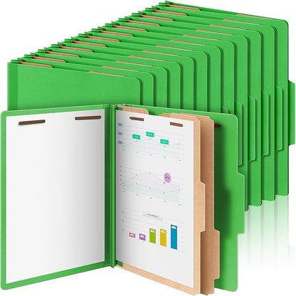 Skyygemm 36 Pcs Classification Folders Letter Size, 2 Divider Pressboard File Folders with 3. 5 Inch Expansion, 2 Prongs Fastener, Heavy Duty Office File Organizers for Teachers, Medical (Green)