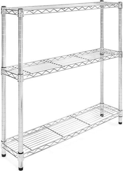 Shelving Inc. 8" d x 36" w Chrome Wire Shelving with 3 Tier Shelves, Weight Capacity 800lbs Per Shelf