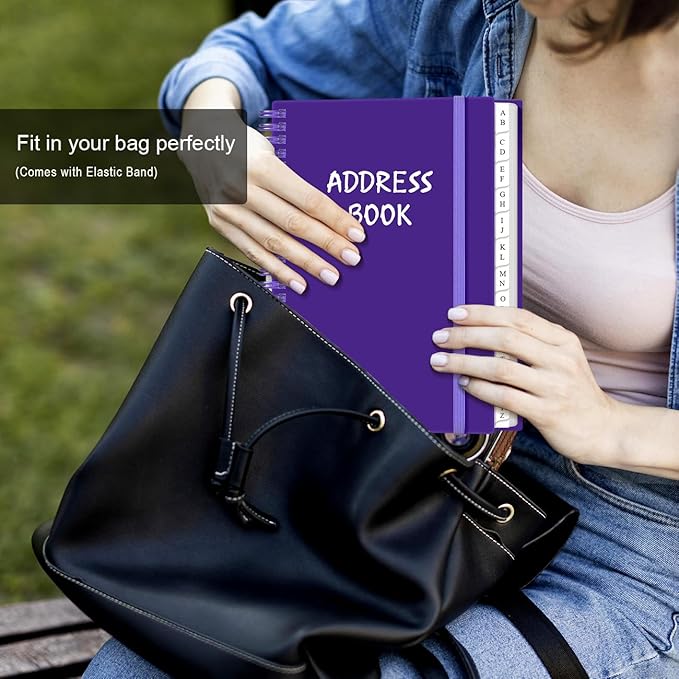Address Book with Alphabetical Tabs - A5 Telephone & Address Book with Address Contacts, Special Date, Phone, Birthday & Internet Login Password for Home and Office, 6.2" x 8.5", Purple
