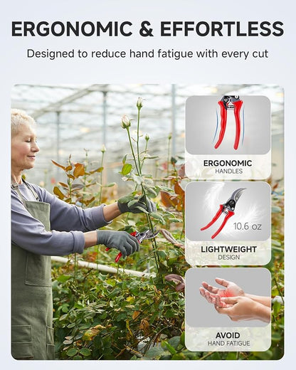 Fondwell 8.5" Professional Hand Pruners Bypass Pruning Shears for Gardening | Heavy Duty Garden Clippers, Cuts 1-Inch Branches, Comfortable Use - Trusted by Professional Landscapers and Nursery Workers