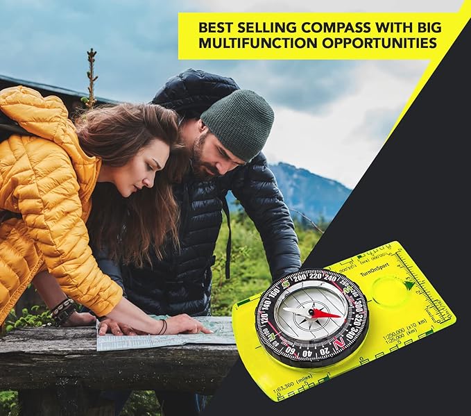 TurnOnSport Orienteering Compass - Advanced Scout Compass for Hiking, Camping, and Backpacking - Best Survival Gifts for Kids
