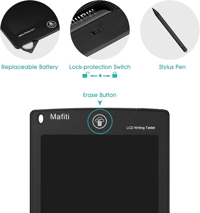 mafiti 10 Pack LCD Writing Tablet 8.5 Inch Electronic Drawing Pads for Kids Portable Ewriter Doodle Board Black