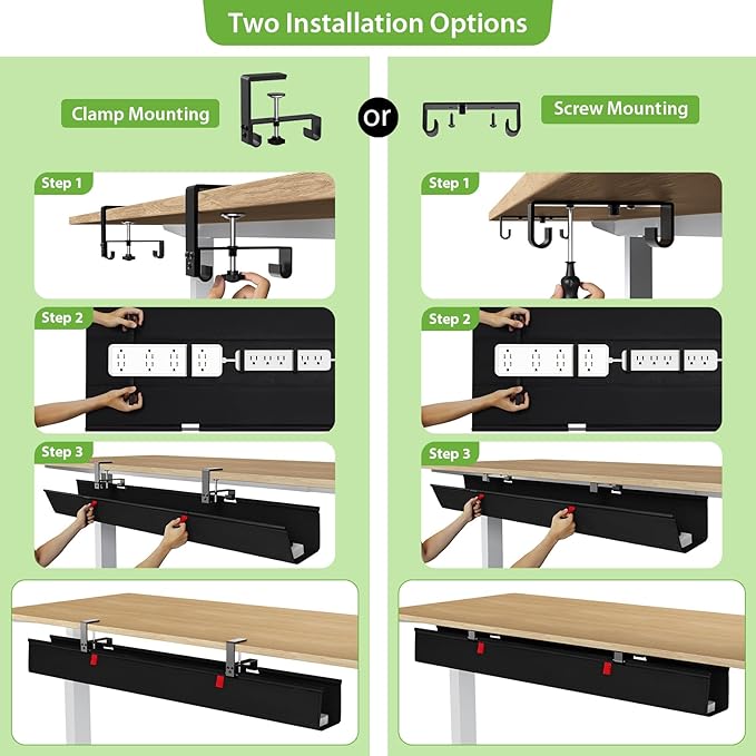 KEEGH Extra Large 48" Under Desk Cable Management Tray - Under Desk Cord Management - Clamp/Screw Mount - Support Upto 70lbs - Fabric Wire Management - Cable Raceways Tray Cord Hiders for Office/Home