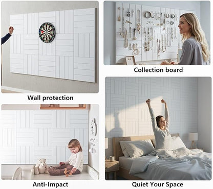 G Gamit Large Felt Wall Tiles Bulletin Board,Large Cork Board Alternative with 30 Pushpins,8-Pack Felt Pin Board with 56 Safe Removable Adhesive Tabs for Home Office School (White)