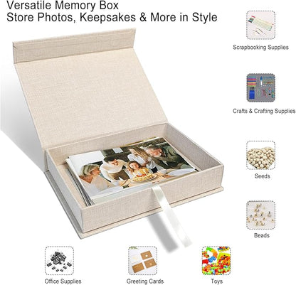 Sprsthai 8x10 Archival Photo Storage Box with Lid – Stackable Memory Keepsake Organizer for Photos, Certificates, Jewelry & Scrapbooking Supplies Beige