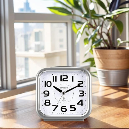Tinload 5.5" Large Analog Alarm Clock Silent Non Ticking, Gentle Wake, Beep Sounds, Increasing Volume, Battery Operated Snooze and Manual Light, Easy Set