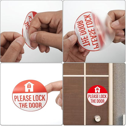 YIKIADA Please Lock The Door Sticker 3 × 3 Inches Vinyl Self-Adhesive Decals Waterproof Close Door Warning Labels Gate Office Window Indoor Clings 10 Pack