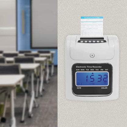 GXFCHYL Electronic Time Clock Calculating Time Clock Punch Machine Employee Attendance Punch Time Clock with 50-Piece time Cards and One Security Keys,Auto-Align Time Clocks for Small Business