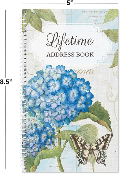 Current Hydrangea Address Book - 94 Pages; Small 5" x 8-1/2" Size for Purse or Office, Spiral Bound Soft Cover Organizer for Contacts, Addresses, Email, & Phone Numbers + 50 Replacement Stickers