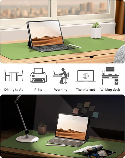 YSAGi Leather Desk Protector, Office Mat, Large Mouse Mat, Non-Slip PU Leather Blotter, Laptop Pad, Waterproof Writing Pad for Office and Home (Leaf Green, 31.5" x 15.8")