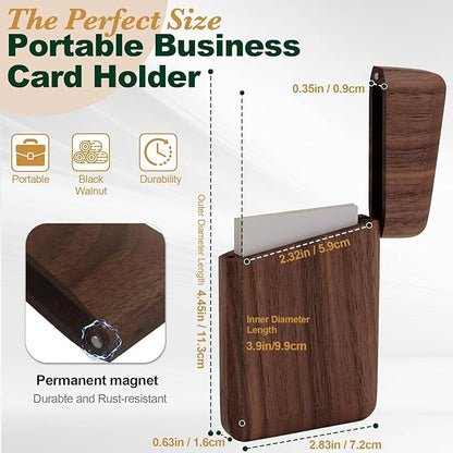 Yookin Wood Business Card Holder Wooden Magnetic Business Card Case Portable Simple (Black Walnut)