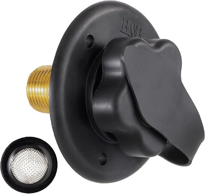 RecPro RV City Water Fill Inlet | Black | Optional Hose Elbow | Flange Brass with Check Valve | Camper | Trailer | Marine (No Hose Elbow) | Made in America