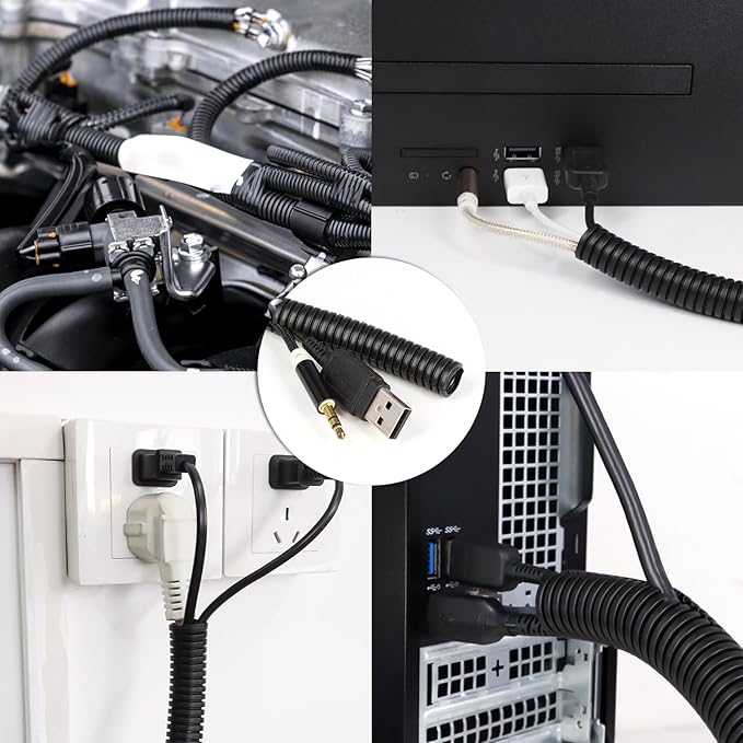 Split Wire Loom Tubing,10,25ft Cord Protectors from Pets No Chew, Flexible Wire Covers Cord Protectors, Protective Split Cable Sleeve for Automotive Home Industrial Wires(Black, 0.3inch-10ft)
