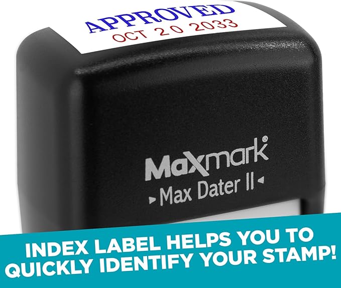 MaxMark Self-Inking Rubber Date Office Stamp with Shipped Phrase & Date - Blue Ink (Max Dater II), 12-Year Band
