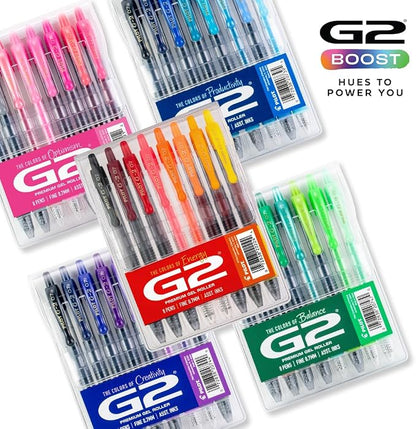 Pilot G2 Premium Gel Roller Pens, G2 Boost Red Pens Pack, The Colors of Energy, 8 Pack Pouch, Fine Point 0.7 mm, Assorted