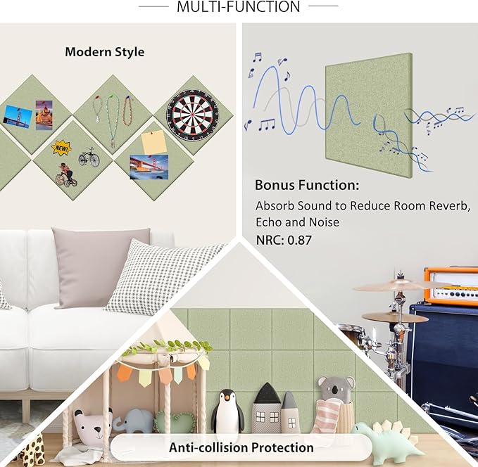 BXI Felt Bulletin Board - 36 X 24 Inches, 6 Pcs Self-Adhesive Decor Cork Boards with 30 Pushpins, Sturdy Acoustic Wall Panels for Office Work, Poster Pin Tiles for Teen Dorm Room Kitchen Classroom