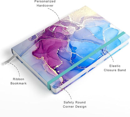 Lined Journal Notebook, Marble Hardcover, Medium 5.7 x 8.4 in, 160 Pages Thick Paper, Cute Aesthetic A5 College Ruled Notebook for Journaling Writing Work Office School Men Women, Purple Ink