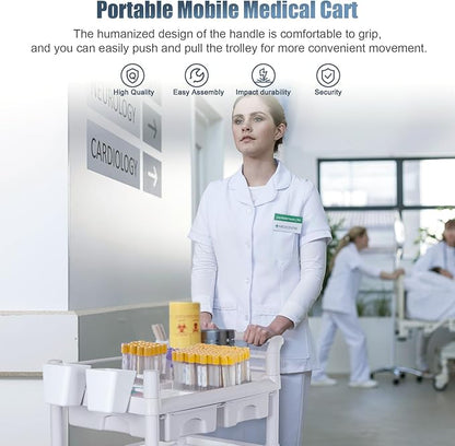 Mobile Medical Carts 3 Tier Professional Utility Cart 330 LBS Max Load Rolling Crash Cart Ultrasound Trolley with Wheels Drawers Dirt Bucket Sharps Box Storage Basket for Hospital Dental Clinic Home