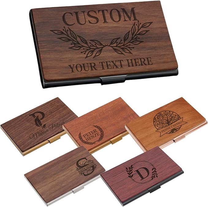 Taikuri Custom Business Card Holder Personalized Engraved Wooden Business Card Case Holder Customized Your Text/Logo for Women/Men as Business/Unique Gift