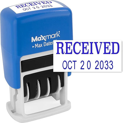 MaxMark Self-Inking Rubber Date Office Stamp with Received Phrase & Date - Blue Ink (Max Dater II), 12-Year Band