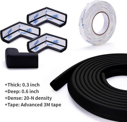 Baby Proofing Edge and Corner Guards, (16.4ft Edge + 4 Corners) Safety Furniture Bumper, Baby Corner Protector for Fireplace, Table, Stair, Cabinet, 3M Adhesive, Black