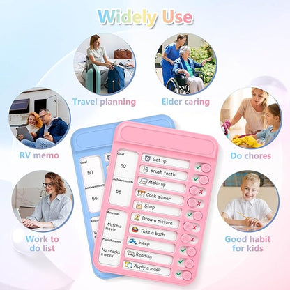 Audab 2Pcs Dry Erase Chore Chart for Kids, Magnetic Checklist Board, My Chores Slider Chart to Do List Board, Routine Chart Schedule Board Task Tracker for Home Refrigerator, Wall, Desk (Blue & Pink)