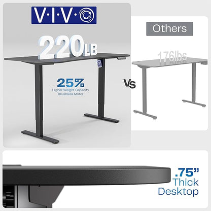 VIVO Electric 63 x 32 in Standing Desk, Memory Height Adjustment, 1B Series, Holds 220 lbs, Light Wood Top White Frame, DESK-KIT-1W1C