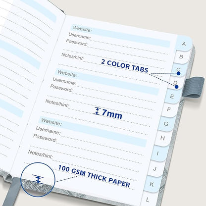 MOSA BEAR Password Keeper Book with Alphabetical Tabs，4.3"x5.7" Small Password Books for Seniors Password Notebook for Internet Website Address Log in Detail(NZQL)