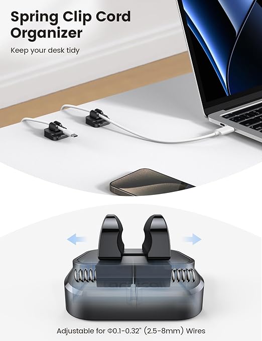 Lamicall Cable Clips, Cord Organizer - [Two Pack] Adjustable Hole Cord Clips Management, Adhesive Wire Organizer USB Cable Holder, Charging Power Cord Keeper Catcher for Desk
