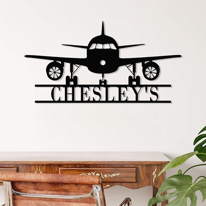 Personalized Metal Airplane Wall Art, Airplane Name Sign, Customized Pilot Name Sign, Airplane Hangar Sign Decor, Aviation Home Office Decor, Large Outdoor Decor, Pilot Gifts, Aircraft Lovers Gift