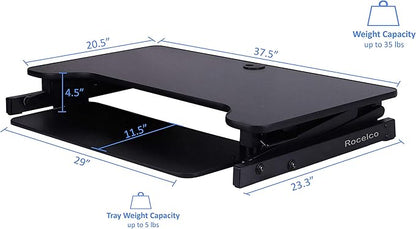 Rocelco 37.5" Deluxe Height Adjustable Standing Desk Converter with Dual Monitor Mount BUNDLE - Quick Sit Stand Up Computer Workstation Riser - Large Retractable Keyboard Tray - Black (R DADRB-DM2)