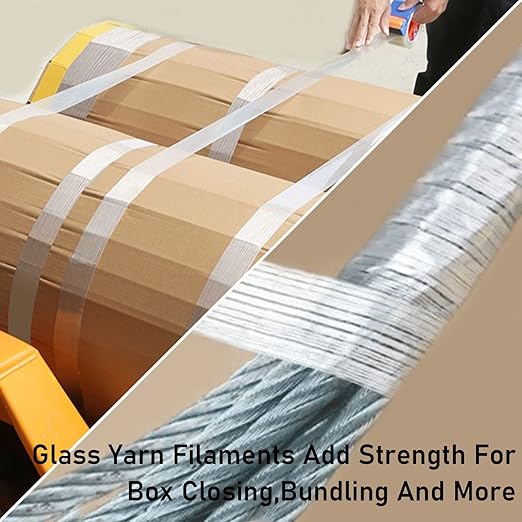 KAIY Strapping Tape, 2 Roll 1/2 inch x 60 yds Packing Tape, Heavy Duty Reinforced Fiberglass Tape, Transparent, Waterproof, 100 lbs per inch Tensile Strength