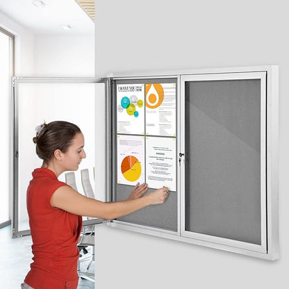 SWANCROWN Weather Resistant Enclosed Bulletin Board Gray Fabric Displays Boards Wall Mounted Notice Board with Aluminum Frame,48x34 inches
