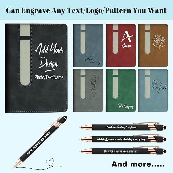 ENOMY Personalized Notebook Journal with 10 PC Pens Gifts Set Custom Notebook 240 Pages A5 Lined Journal for Men Women Hardcover Notebooks for Work College Graduation Gifts, Deepblue