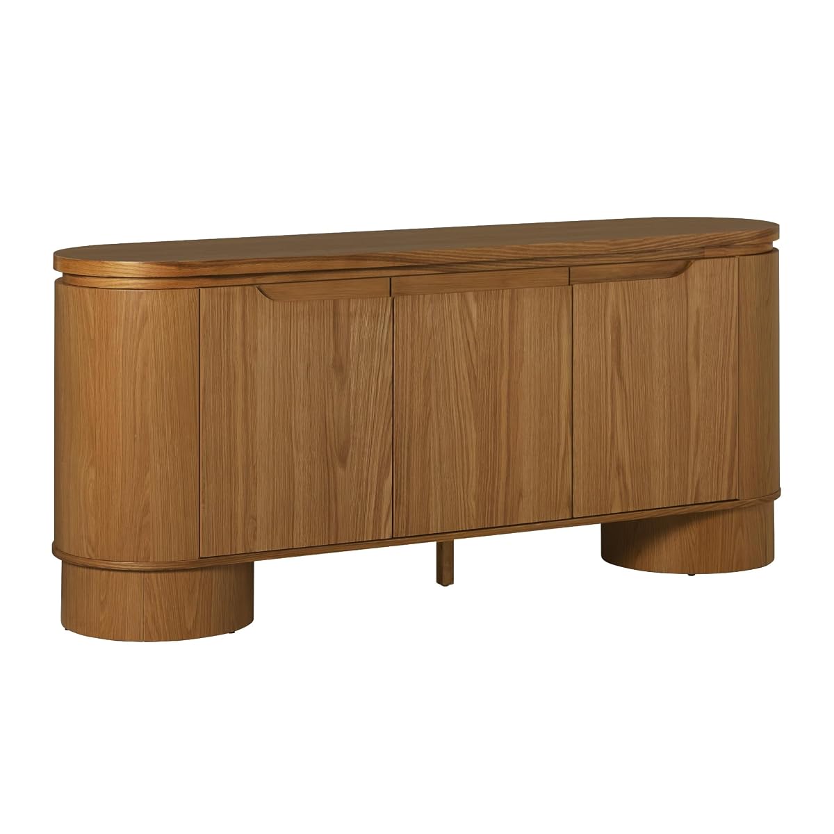 Maya Large Curved Modern Solid Oak Wood Veneer 70 Inch Sideboard TV Stand with Storage, Medium Brown Oak