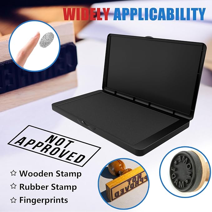 Large Stamp Pad, 6.1 x 3.4 Inch Black Ink Pad Premium Quality Felt Pad Rubber Stamp Ink Pad for Office, Home