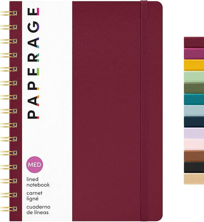 PAPERAGE Lined Spiral Journal Notebook, (Burgundy), 160 Pages, Hardcover Journal for Women & Men, Medium 5.5 in x 8 in - 100 GSM, Thick Paper, Spiral Notebook for Work, School & Journaling