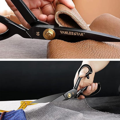 Fabric Scissors - 10 Inch (25.4 cm) High Carbon Steel Sharp Scissors for Cutting Cloth, Clothing, Leather, Raw Materials (Right Hand, Black)