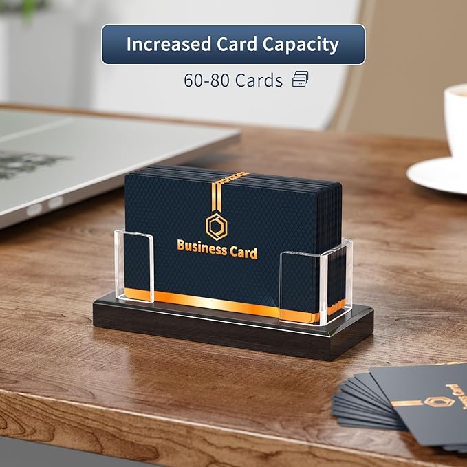 NIUBEE Acrylic Business Card Holder: Clear Plastic Business Cards Display Stand for Desk - Gift Card Organizer for Office 6 Pieces