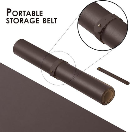Leather Desk Mat - Small Non-Slip PU Desk Pad for Office and Home - Desk Organization and Accessories - Ideal for Large Mouse Pad and Small Desk Mats on Top of Desks (Coffee,23.6"x 13.8")