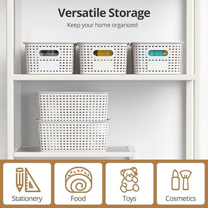 ZFTMRR Plastic Storage Basket with Lid, Stackable Small Box Bins for Organizing and Containers for Shelves Drawers Desktop Closet Playroom Pantry Classroom Office Home, 8 Pack 10.2x7.2x4.1 Inch, White