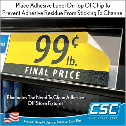 Price Data Channel Label Holder Chips, Clear Plastic Tags, 2.75" L x 1.25" H, 10 Mil Thick, Gondola Shelf Edge, Reusable, Made for Point of Purchase Shelf Molding by Clip Strip Corp.