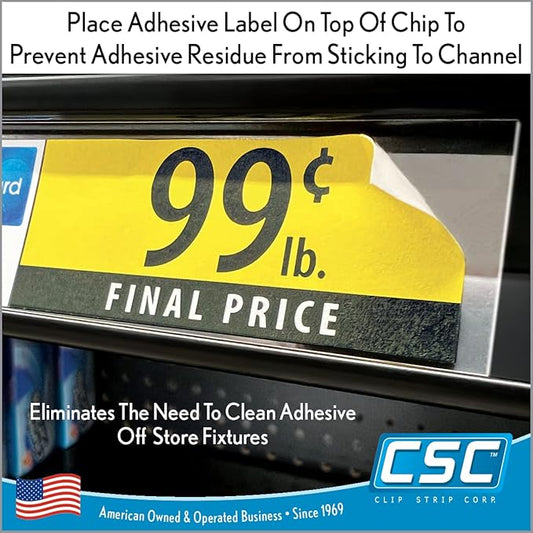 Price Data Channel Label Holder Chips, Clear Plastic Tags, 2.75" L x 1.25" H, 10 Mil Thick, Gondola Shelf Edge, Reusable, Made for Point of Purchase Shelf Molding by Clip Strip Corp.