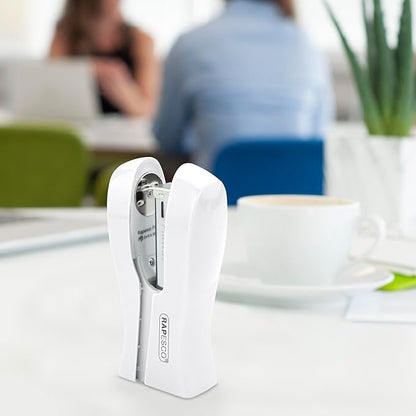 Rapesco 1319 Stand Up Stapler, Space-Saving Desktop Stapler, 20 Sheet Capacity, Ergonomic Grip, Uses Type 26 Standard 1/4" and Type 24 High-Capacity 1/4" Staples, White