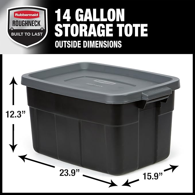 Rubbermaid Heavy Duty Black Storage Bins Plastic Totes with Lids for Storage, Stackable, Large Capacity, Durable, Multipurpose, 14 GAL, 6 Pack (14 GAL - 6 Pack Solid Black and Grey)