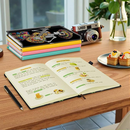 Hardcover Executive Notebooks, A5 PU Leather Lined Journal Notebook, 200 Pages Thick Paper Subject Notebooks for School,Work,Home Writing Business Notebook, Diary Book ，Skull Guitar Huichol