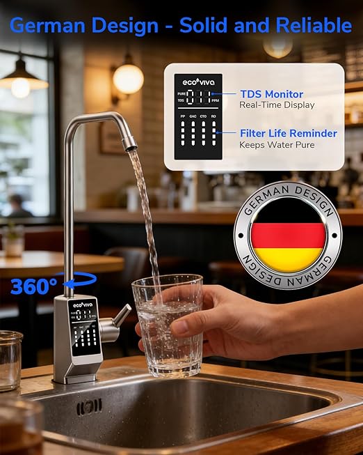 Ecoviva RO1000G Tankless 9-Stage Commercial Reverse Osmosis Water Filtration System, NSF/ANSI 58, 1000GPD German Design 3:1 Pure to Drain,10 Years Fully Sealed Solid & Reliable, Alkaline PH+