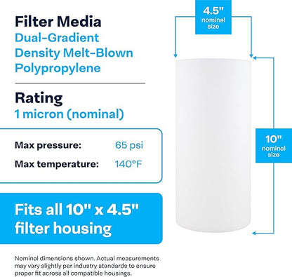 SpiroPure SP-DD-2501-BB 10x4.5 BB 1 Micron Spun Melt-Blown Polypropylene Water Filter Cartridge SDC-45-1001 DGD-2501 155359-43 (Case of 8)